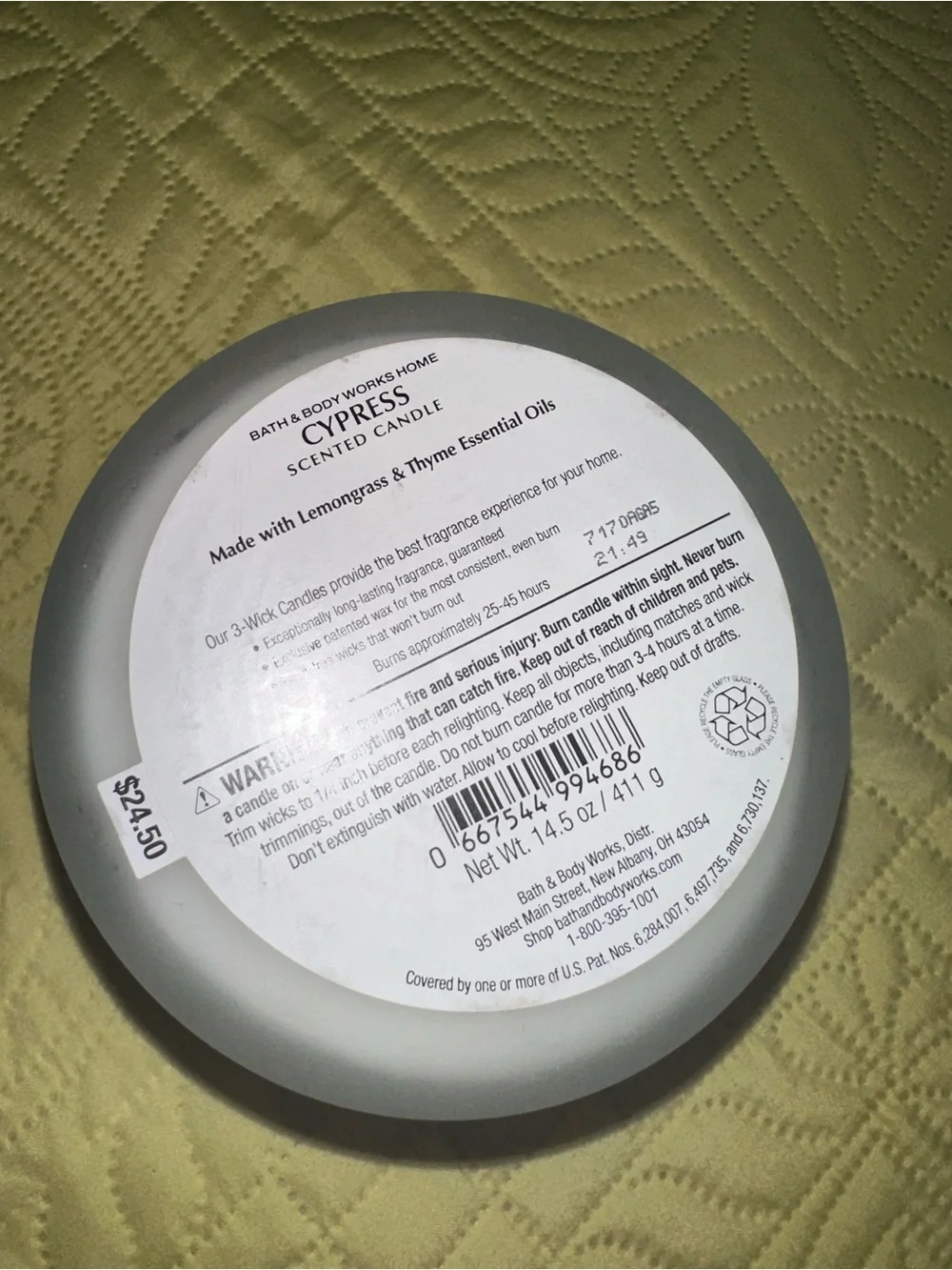 Bath & Body Works Cypress Candle - Blue and Black Accents